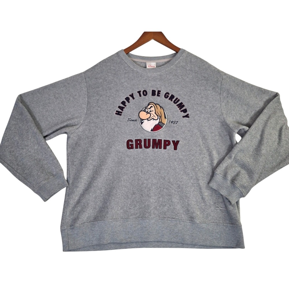 Disney Store Grumpy Fleece Sweatshirt Mens Large Gray L Pullover Y2K